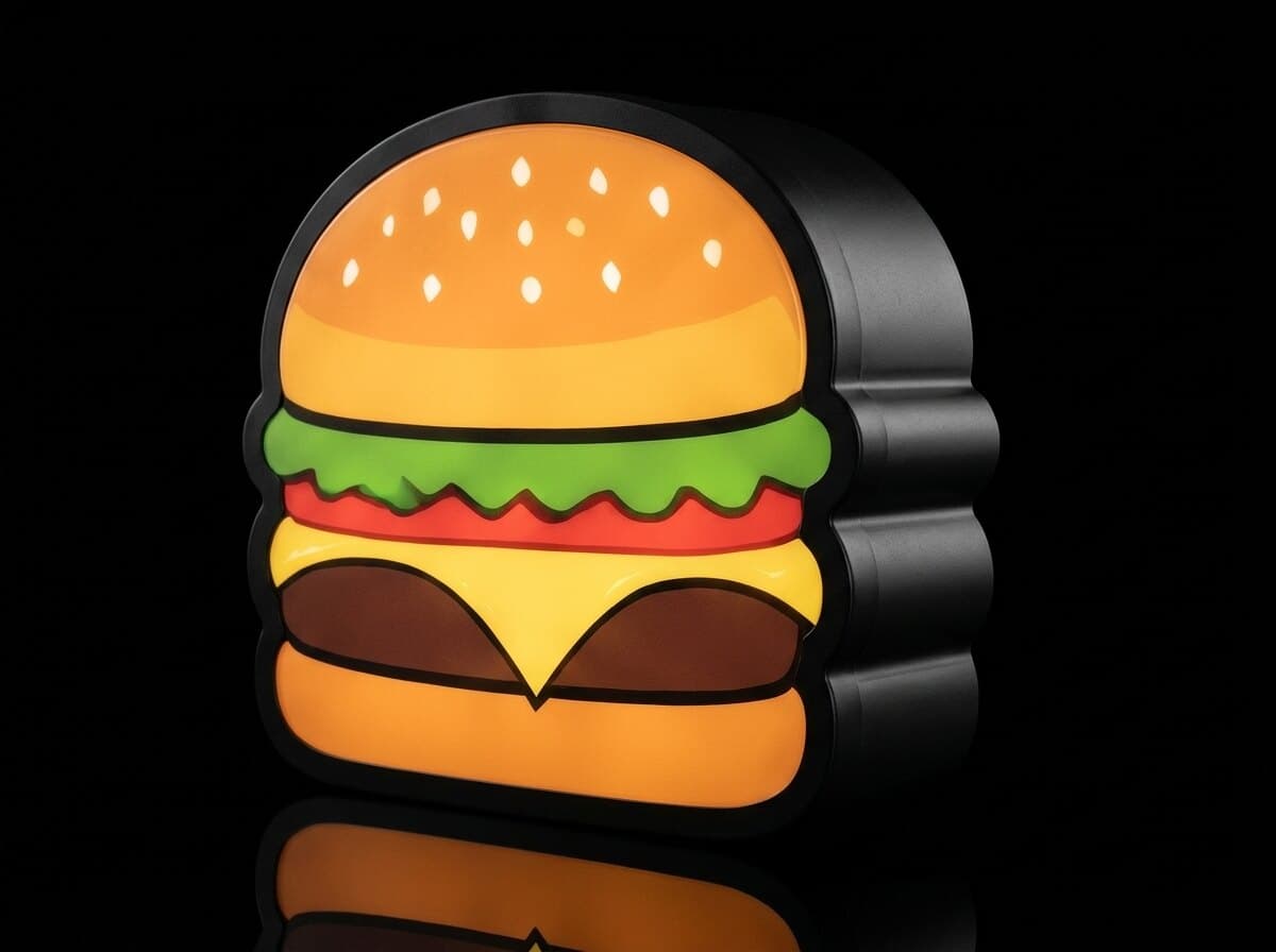 Burger Işıklı Kutu, açılı görünüm