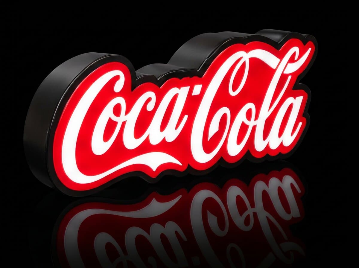 Coca-Cola Işıklı Logo Kutusu, açılı görünüm