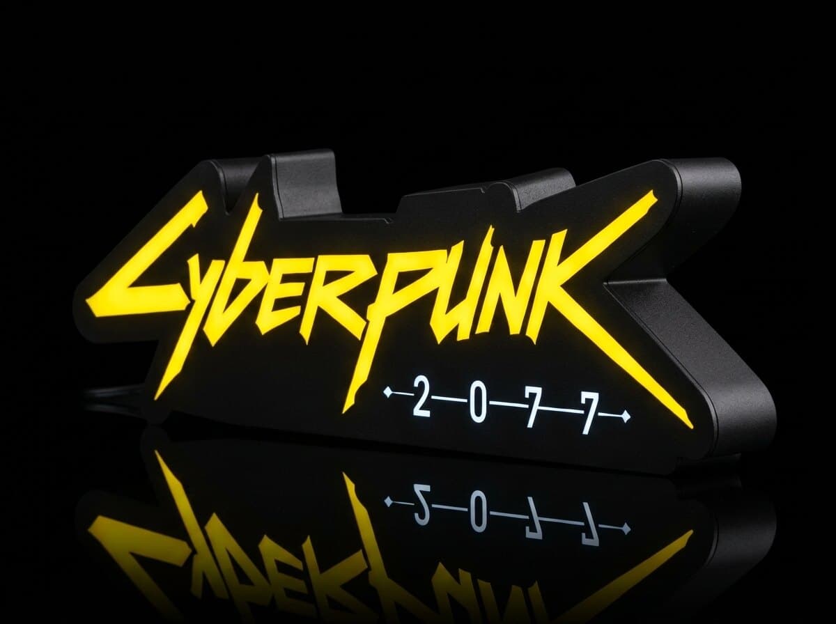Cyberpunk Işıklı Logo Kutusu, açılı görünüm