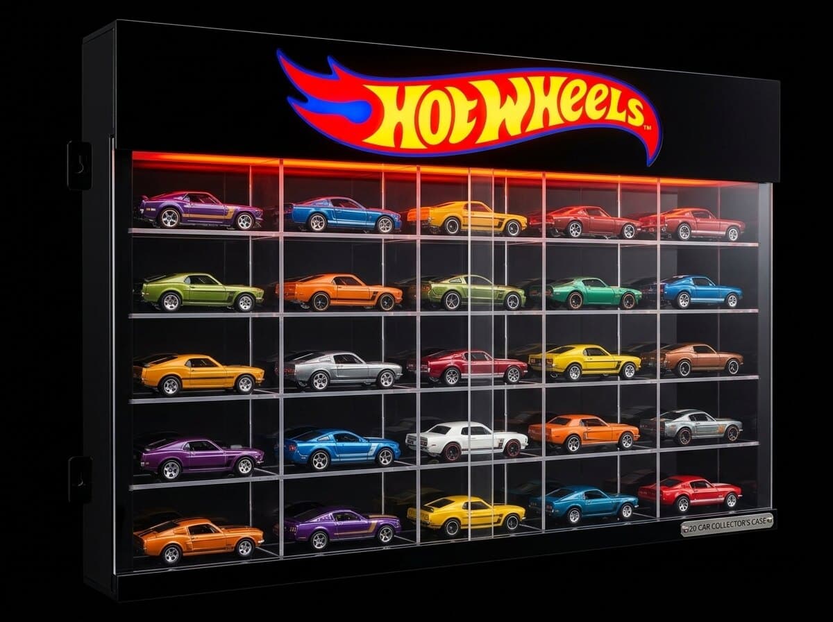 Hot Wheels 20'li Duvar Vitrini, açılı görünüm