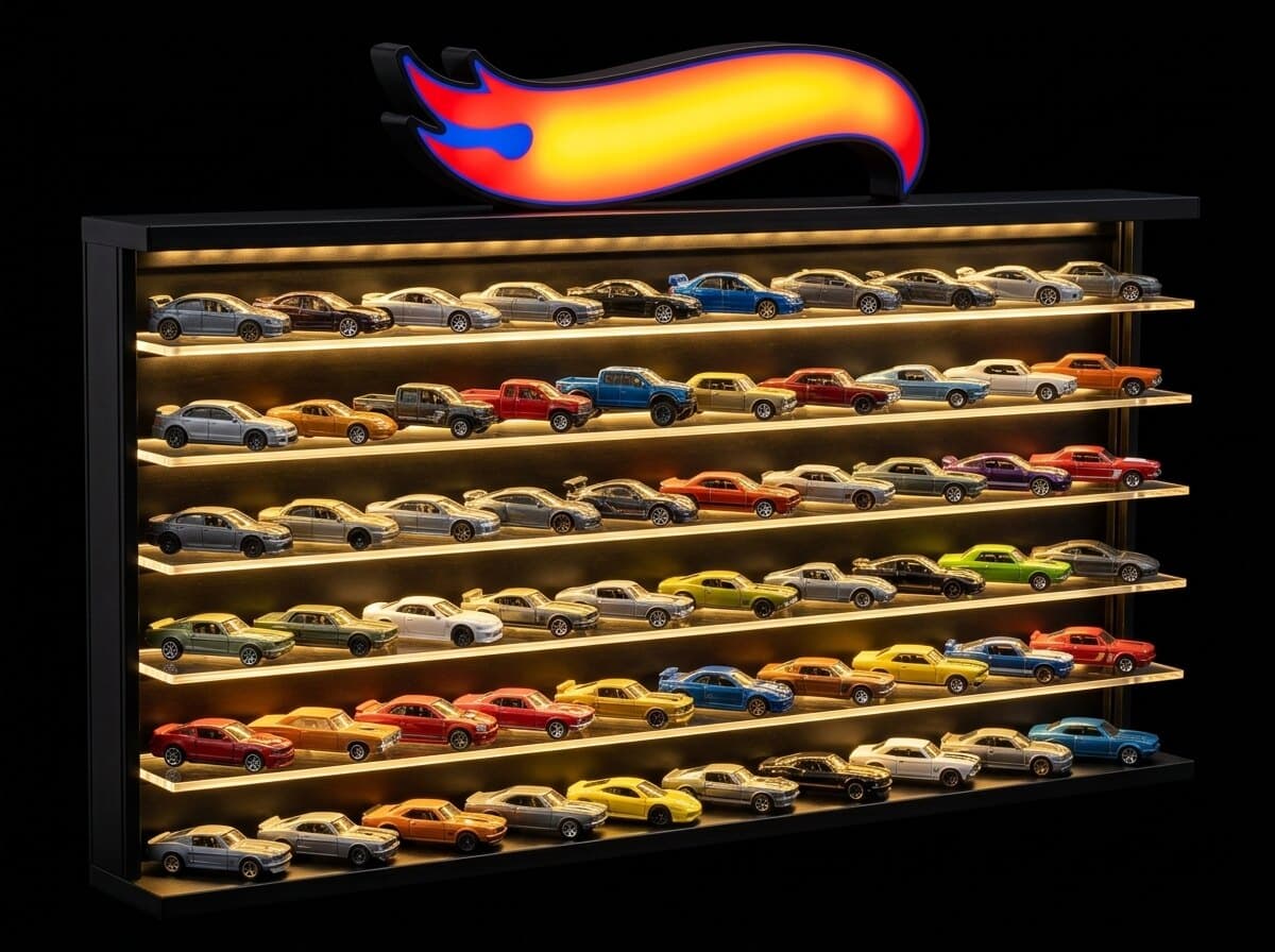 Hot Wheels 40'lı LED Raf, açılı görünüm