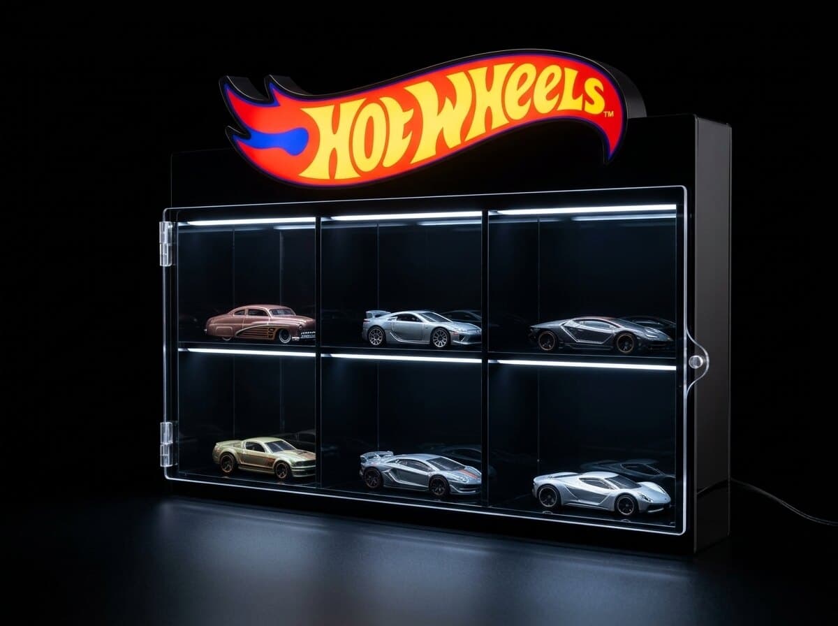 Hot Wheels 6'lı Duvar Vitrini, açılı görünüm