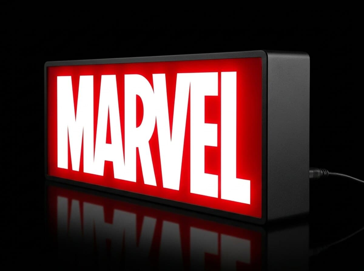 Marvel Işıklı Logo Kutusu, açılı görünüm