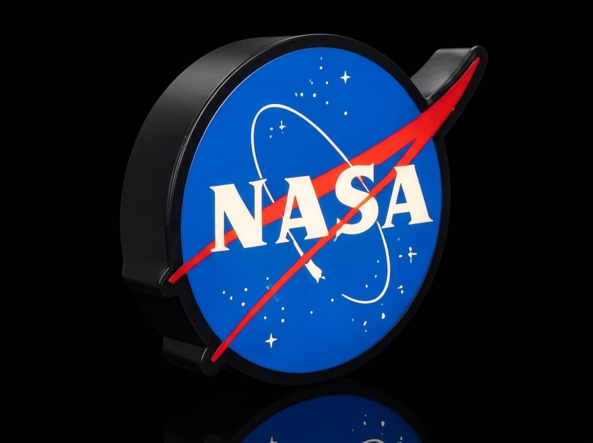 NASA Işıklı Logo Kutusu, açılı görünüm