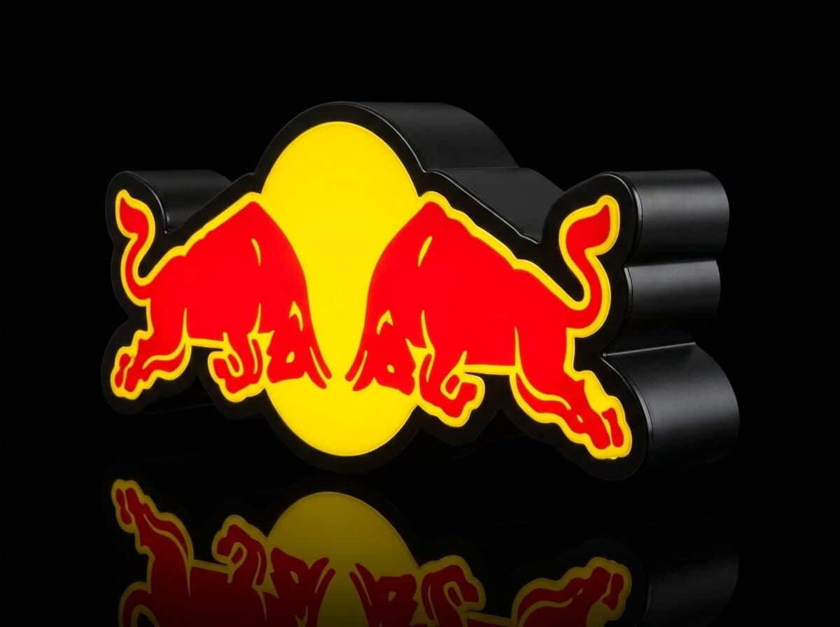 Red Bull Işıklı Logo Kutusu, açılı görünüm