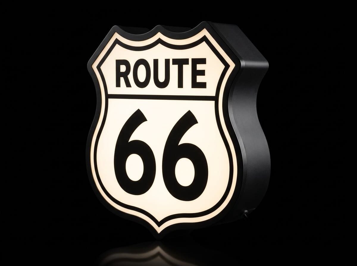 Route 66 Işıklı Kutu, açılı görünüm