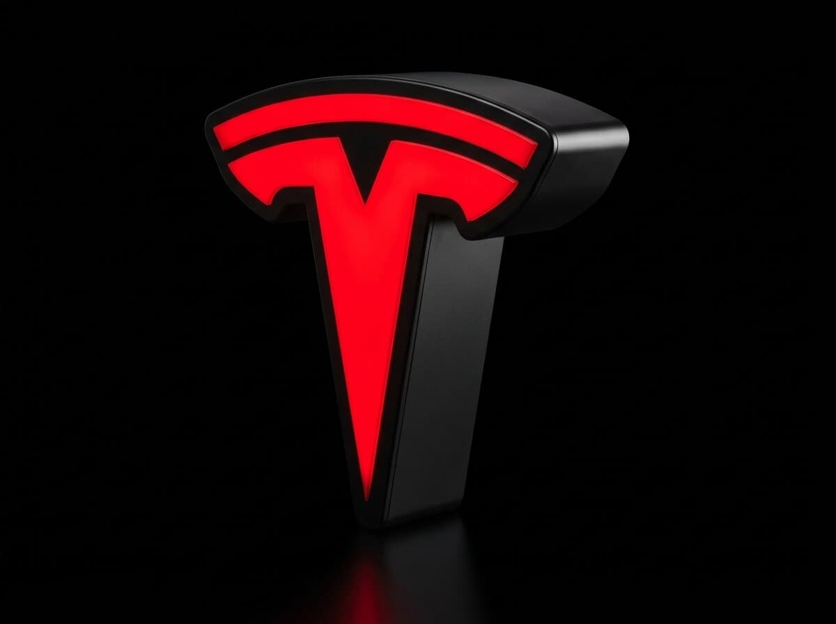 Tesla Işıklı Logo Kutusu, açılı görünüm